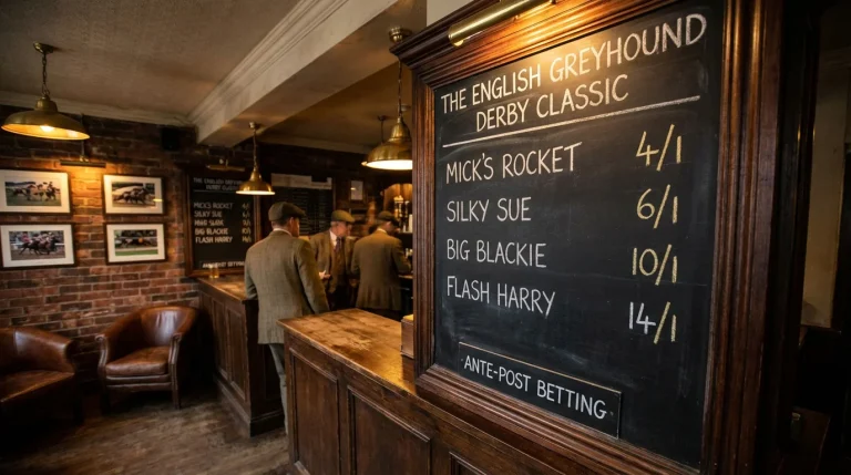 Ante-post greyhound betting odds board showing early prices for a major race