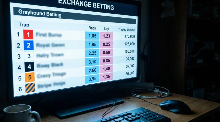 Betfair Exchange greyhound market showing back and lay odds