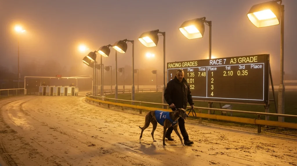 Greyhound racing grading ladder from A1 to A10 illustrated on a track background